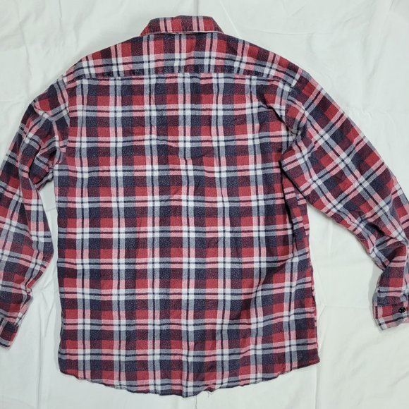 Vintage Sears Thumbs Up SportsWear PERMA-PREST Long Sleeve Light Flannel Check Shirt, Men's Size Medium unclear navy blue type Vintage Second Hand